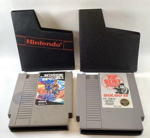 2 NES Nintendo Game Cartridges With Sleeves Mission Impossible Golgo 13 Tested