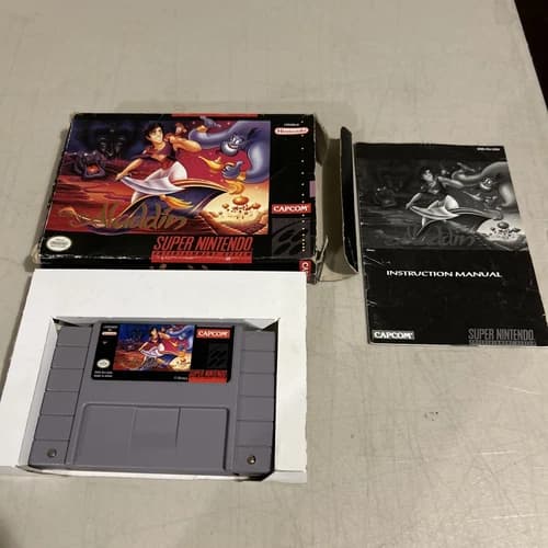 USED 1993 Disney's Aladdin SNES Super Nintendo Complete in BOX WITH MANUAL
