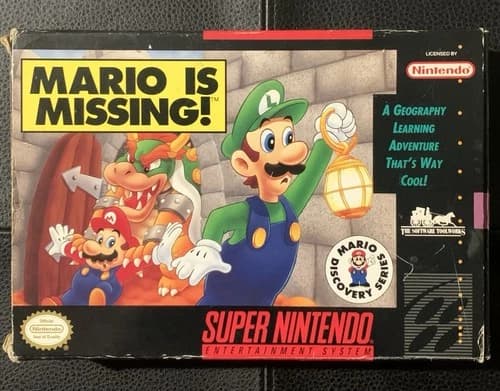 Mario is Missing Super Nintendo SNES 1993 Complete in Box . Authentic Game .
