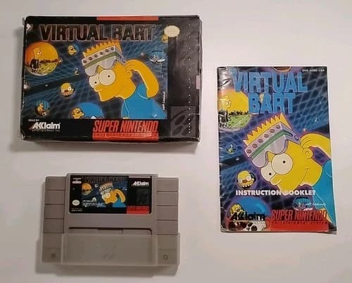 Virtual Bart SNES 1994- Complete Except Cardboard Insert-Tested And Working