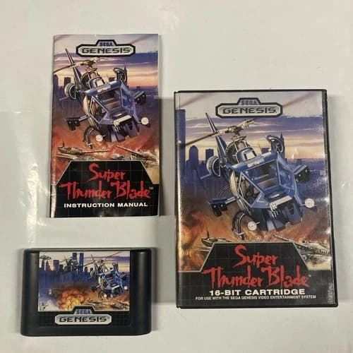 Super Thunder Blade Sega Genesis, 1989 Complete In Box Cib Manual. Tested