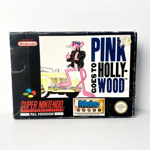 Pink Goes To Hollywood + Box, Insert, Manual CIB - SNES - Tested & Working