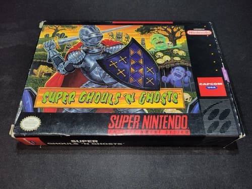 Super Ghouls 'n Ghosts Authentic Super Nintendo SNES EXMT+ cond COMPLETE n box!