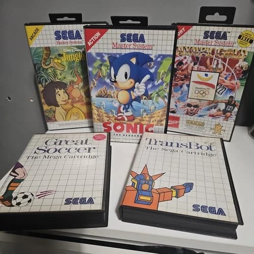 5 x Sega Master System Games - Sonic, Jungle Book, Transbot +2 - All Complete
