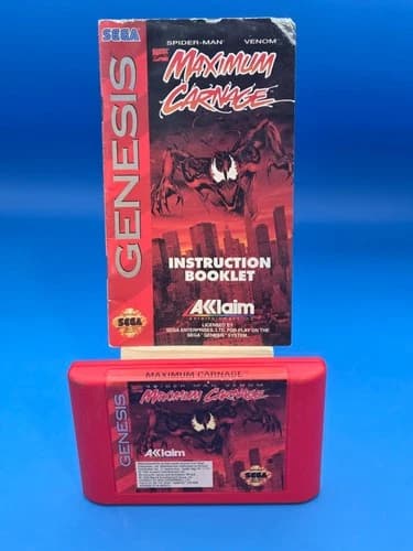 SpiderMan Venom Maximum Carnage Sega Genesis - Authentic Tested Red Cartridge