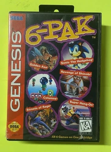 Sega Genesis 6-Pak 1995 Sonic Golden Axe Shinobi Streets CIB Tested Working