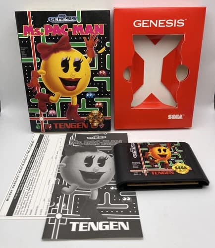 Ms. Pac-Man (Sega Genesis, 1991) COMPLETE w/ Box manual game -Miss Pacman-VG