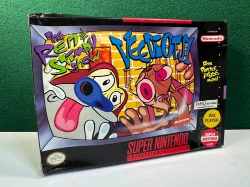 Ren & Stimpy Show: Veediots (Super Nintendo SNES, 1993) Ex-Rental w/Box, Manual