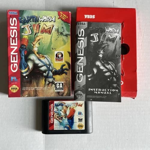 Earthworm Jim (Sega Genesis, 1994) Cardboard Box With Manual!!