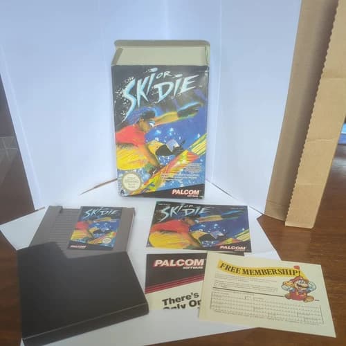 NES GAME SKI OR DIE - Complete CIB Nintendo Entertainment System with Protector