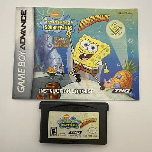 SpongeBob SquarePants SuperSponge (Nintendo Game Boy Advance/GBA, 2001) W/ Book