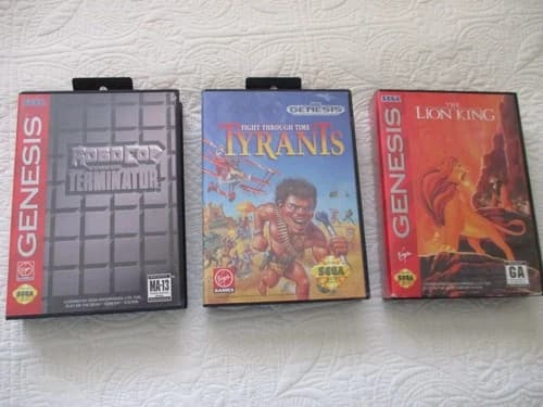 3 Sega Genesis Games -Complete - Robocop/Terminator; Tyrants; Lion King - Tested