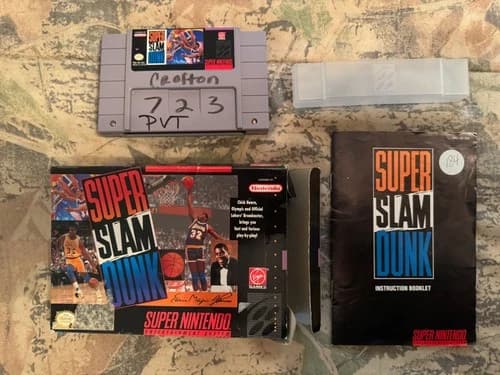 Super Slam Dunk SNES, Magic Johnson, Complete, Box Game Manual, Tested, Stickers