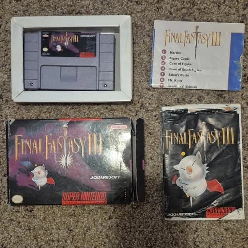 Squaresoft Final Fantasy III Super Nintendo, NTSC-U/C, Box, Manual, Map Insert