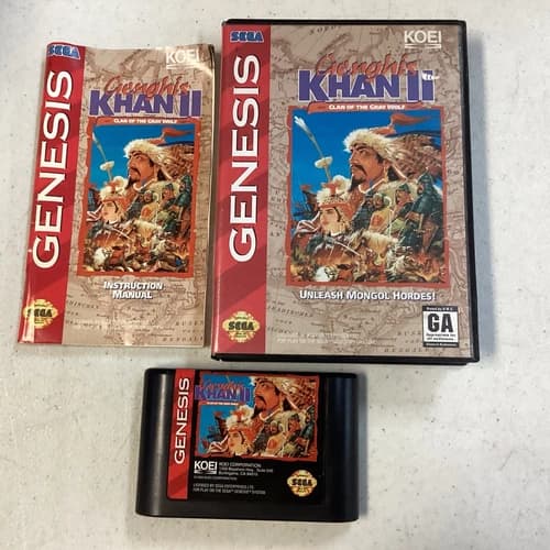 Genghis Khan II: Clan of the Gray Wolf (Sega Genesis, 1994) CIB Manual Tested B