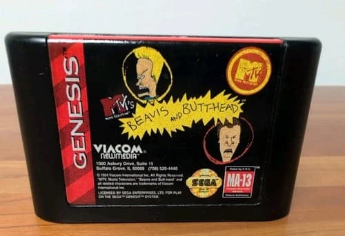 MTV's Beavis and Butt-Head (Sega Genesis, 1994) CARTRIDGE ONLY Tested And Works