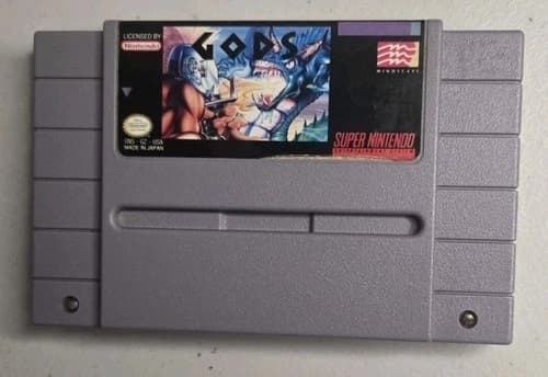 GODS (Super Nintendo 1992 SNES) Tested Authentic Good Condition **Sticker**