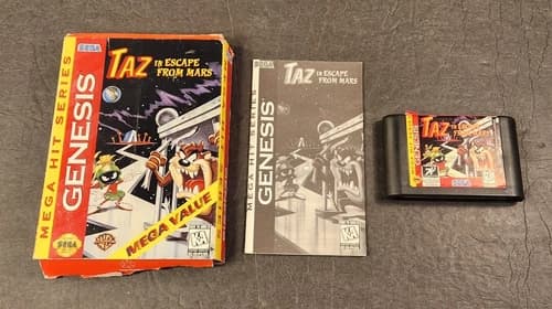 Taz in Escape From Mars (Sega Genesis) Complete CIB Tested Working CARDBOARD BOX