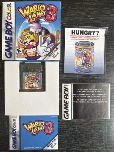 1998 Nintendo Game Boy Color "Wario Land 3" Game Cartridge: Complete In Box