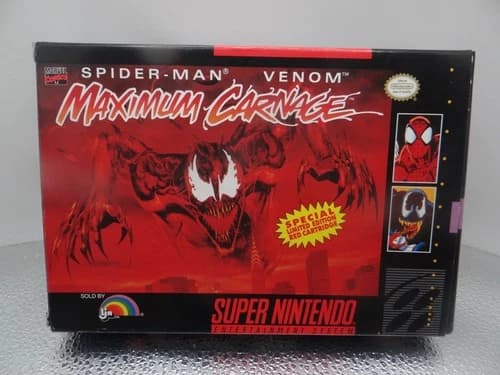 Spider-Man Venom Maximum Carnage SNES CIB MINTY INC PROTECTOR