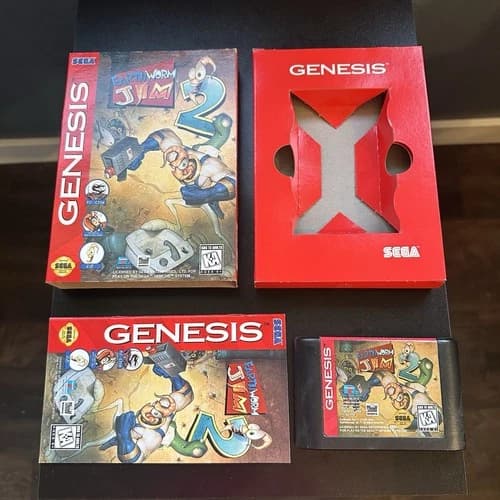 Earthworm Jim 2 (Sega Genesis, 1995) Complete CIB Cardboard Case, Manual, Game