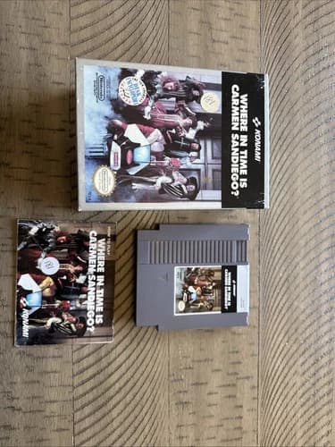 WHERE IN TIME IS CARMEN SANDIEGO NES Complete Box and Game. Tested