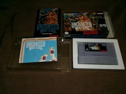 #682 SNES *Uncharted Waters* Super Nintendo RPG Box/Manual/Game *Complete*