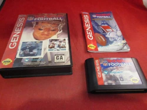 Troy Aikman NFL Football (Sega Genesis, 1994) COMPLETE w/ Box manual game WORKS!