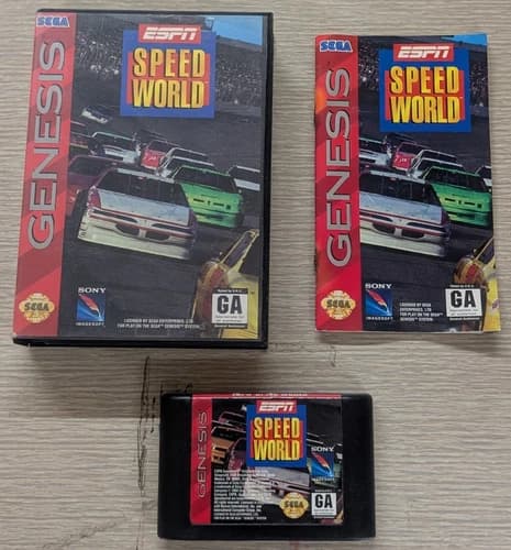 1993 Sega Genesis ESPN Speedworld CIB, Cleaned & Tested