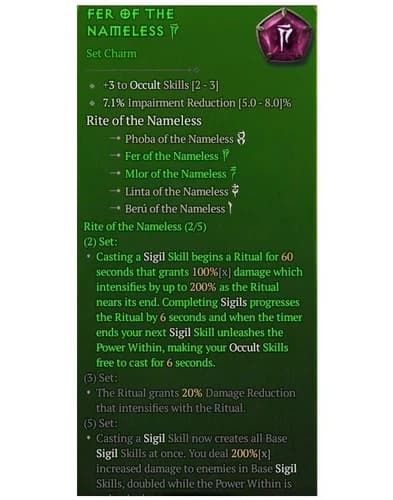Diablo 4 S13 Fer Of The Nameless Set Charm Talisman Warlock Equipment Item Gear