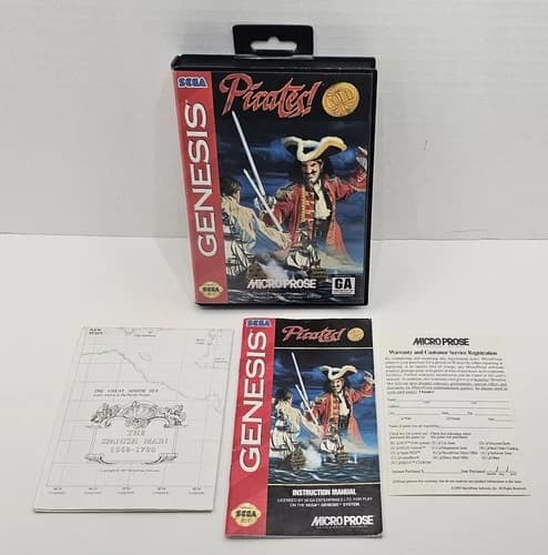 Pirates! Gold Sega Genesis CIB Manual Map Warranty Card Authentic