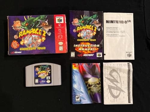 Rampage 2: Universal Tour (Nintendo 64, 1999) Box Manual Complete CIB N64