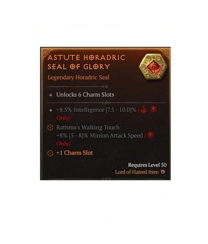 Diablo 4 S13 Astute Horadric Seal Of Glory Legendary 6 Charm Slot Gear Equipment