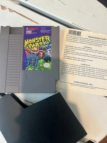 Monster Party (Nintendo Entertainment System) NES Cartridge Instruction Sheet