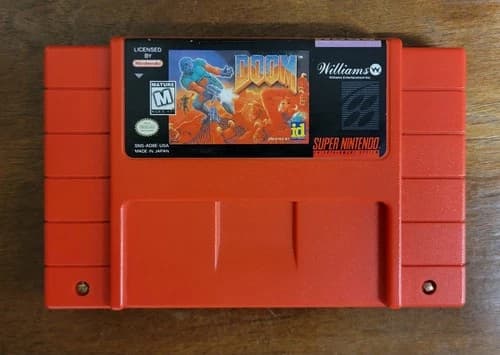 DOOM SNES Super Nintendo Red Cartridge Authentic Tested Clean Label