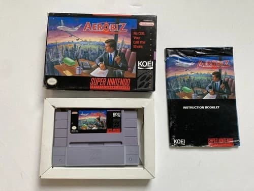 Aerobiz Super Nintendo - CIB Complete w/ Manual - Authentic, Tested, and Working