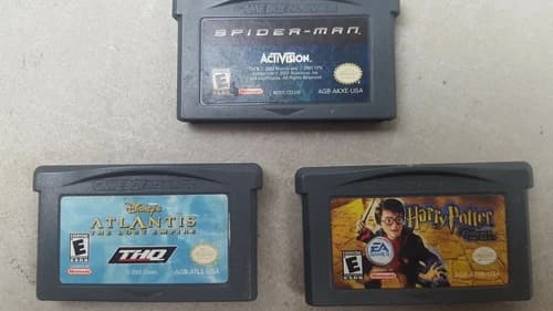 3 Gameboy Advance Games Atlantis Lost Empire Harry potter And Spider-Man working