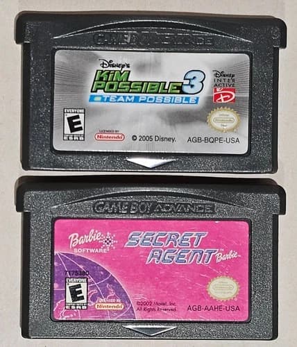 Secret Agent Barbie -- Kim Possible 3 GBA (Nintendo Game Boy Advance) Carts Only