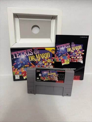 Tetris and Dr. Mario (Super Nintendo SNES, 1994) Complete CIB Very Good Cart