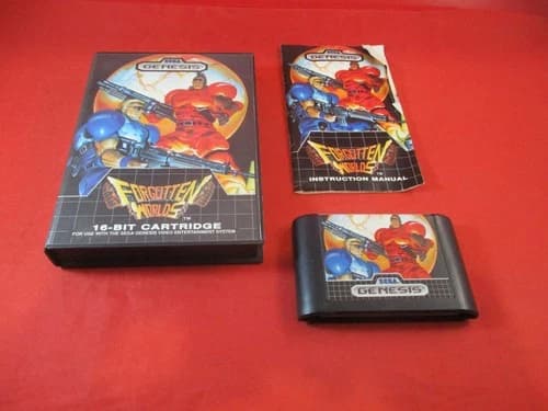 Forgotten Worlds (Sega Genesis) COMPLETE w/ Box manual game WORKS!