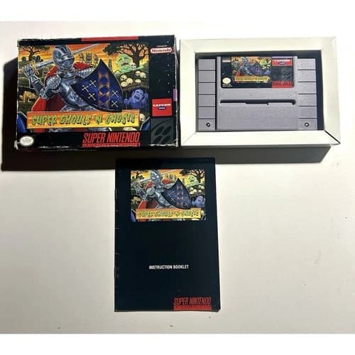 Super Ghouls 'n Ghosts (Super Nintendo SNES) Works CIB Complete🔥Good Shape!