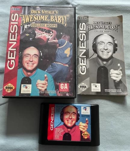 DICK VITALE'S "AWESOME BABY" COLLEGE HOOPS - Sega Genesis Game COMPLETE in Case!