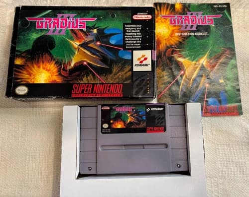 Gradius III (Super Nintendo Entertainment System, 1994) Working, Complete in Box