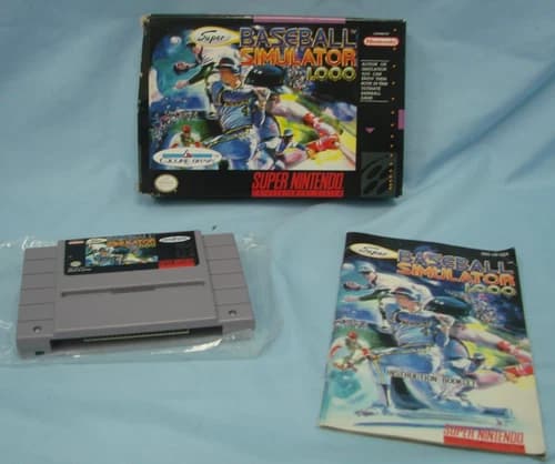 Super Baseball Simulator 1000 Super Nintendo Cartridge Game Box Manual SNES CIB