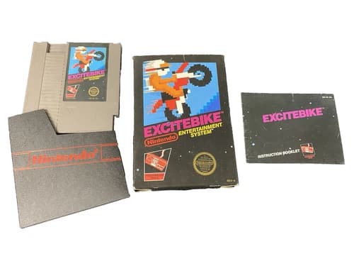 Excitebike (Nintendo NES, 1985) CIB Complete with Box and Manual, Tested Working