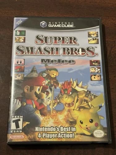 Super Smash Bros Melee GameCube 2001 Black Label CIB Tested And Works!