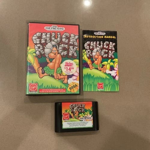 Chuck Rock (Sega Genesis, 1991) Complete CIB Authentic