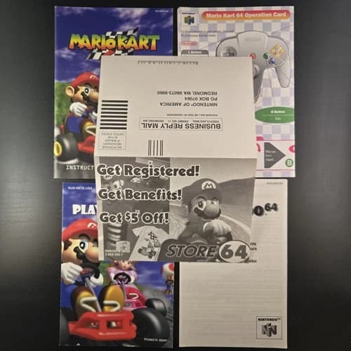 Mario Kart 64 N64 Insert Set Registration Card Manual PGO CI - CIB Completion