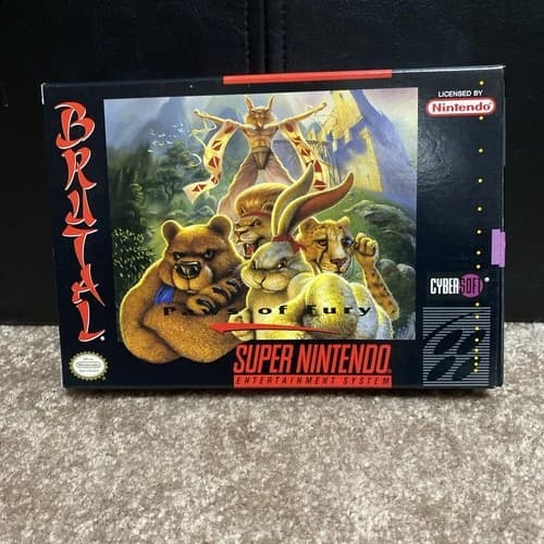 Brutal Paws of Fury Nintendo SNES Video Game with Box and Manual. CIB.