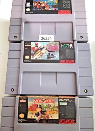 3 super Nintendo game super black bass, donkey kong 3, monopoly SNES 26250 bc14